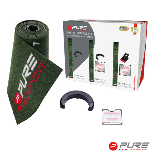 Pure2Improve Perfect Stroke Putting Mat (275 x 30cm) with Putting Cup & Mini Putting Mirror